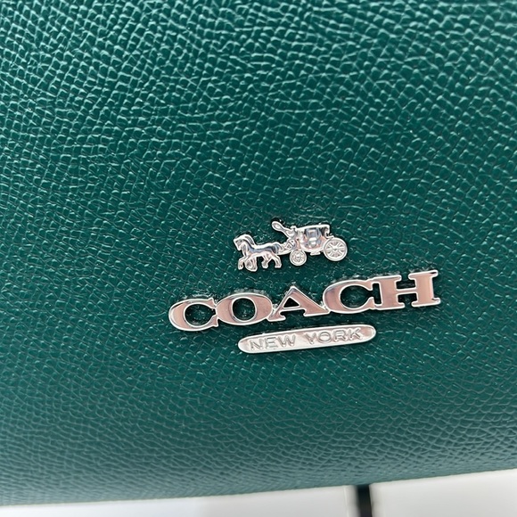 Coach Zip Top Shoulder Bag Silver Emerald Green CW390 - Picture 10 of 16